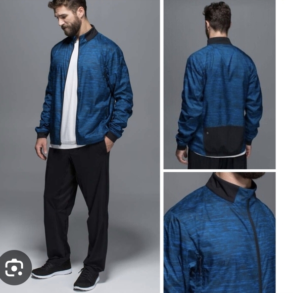 LULULEMON mens Surge jacket sz L Oki Heathered blue Windbreaker Lightweight - Picture 1 of 12